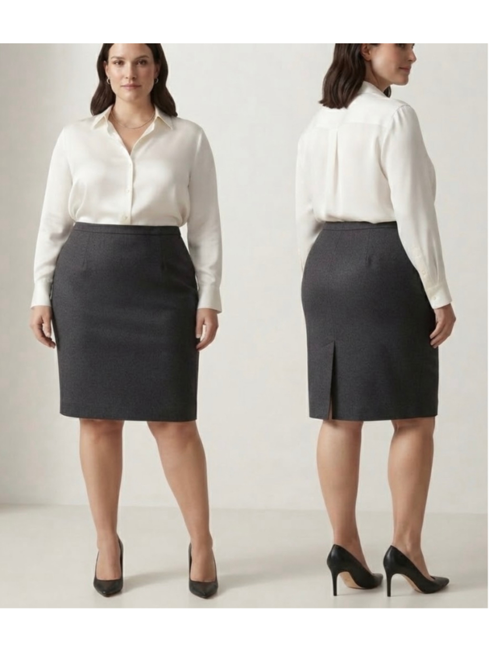 Talbots Worsted Wool Pencil Skirt Gray 22W Plus Size Office Career Academia Luxe